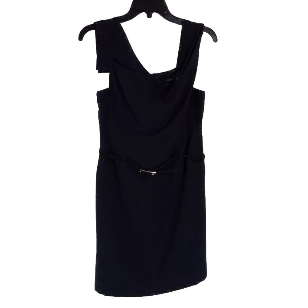 Theme Dress SMALL Navy Blue Twisted Square Neckline Cap Sl Zip Belt Lined